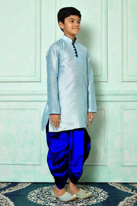 Petite Pomme_Blue Silk Full Sleeved Kurta And Dhoti Set _at_Aza_Fashions