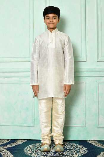 Petite Pomme_Off White Silk Embroidery Placket Kurta _Online_at_Aza_Fashions