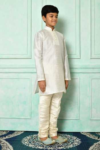 Shop_Petite Pomme_Off White Silk Embroidery Placket Kurta _Online_at_Aza_Fashions