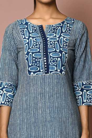 Shop_Arihant Rai Sinha_Blue Dabu Print Kurta_Online_at_Aza_Fashions