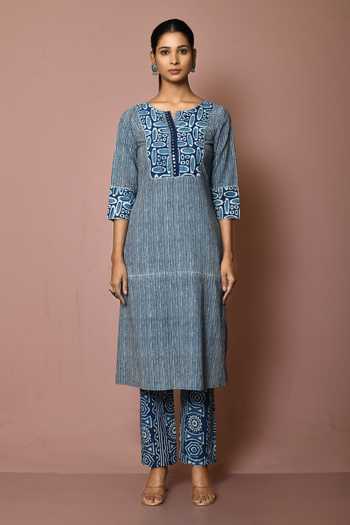 Arihant Rai Sinha_Blue Dabu Print Kurta_Online_at_Aza_Fashions