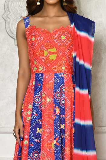 Buy_Adara Khan_Red Anarkali Silk Cotton Print Contrast Panel With Dupatta _Online_at_Aza_Fashions