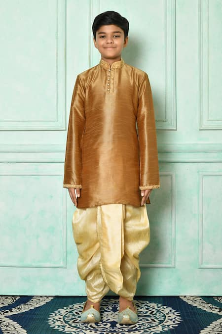 Buy Petite Pomme Brown Silk Pearls, Embroidery Buttoned Kurta With Dhoti Pant Online at Aza Fashions Buy_Petite Pomme_Brown Silk Pearls, Embroidery Buttoned Kurta With Dhoti Pant _Online_at_Aza_Fashions