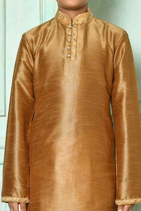 Shop Petite Pomme Brown Silk Pearls, Embroidery Buttoned Kurta With Dhoti Pant Online at Aza Fashions Shop_Petite Pomme_Brown Silk Pearls, Embroidery Buttoned Kurta With Dhoti Pant _Online_at_Aza_Fashions