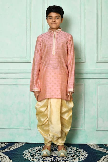 Shop_Petite Pomme_Pink Silk Embroidery Kurta And Dhoti Pant Set _Online_at_Aza_Fashions