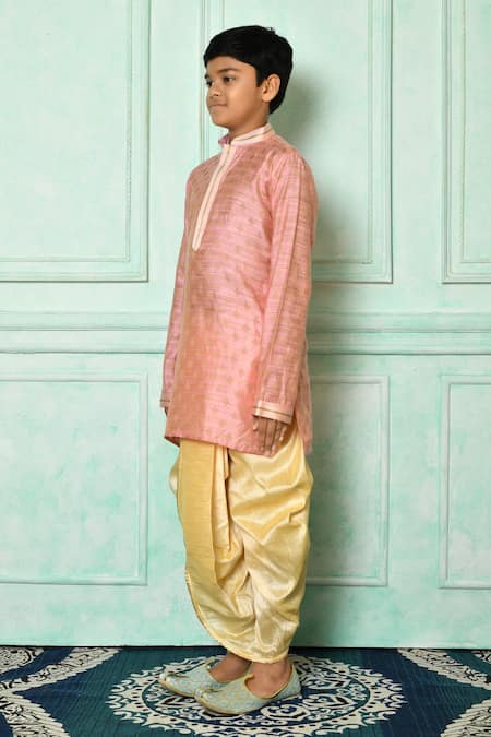 Petite Pomme_Pink Silk Embroidery Kurta And Dhoti Pant Set _at_Aza_Fashions