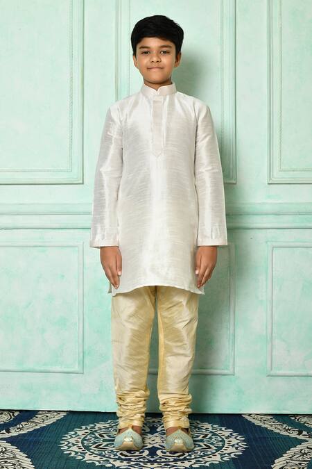 Buy_Petite Pomme_Off White Silk, Polyester Straight Mandarin Collar Kurta _Online_at_Aza_Fashions