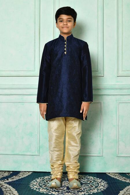 Buy_Petite Pomme_Blue Denim Embroidery Kurta And Churidar Set _Online_at_Aza_Fashions