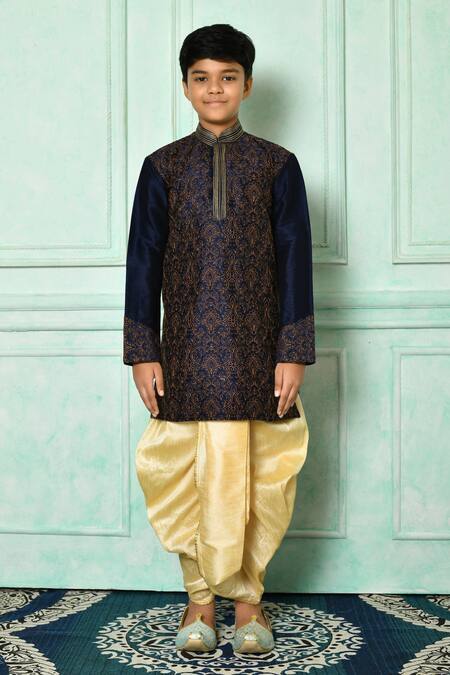 Buy_Petite Pomme_Blue Silk Embroidery Floral Kurta With Dhoti Pant _Online_at_Aza_Fashions