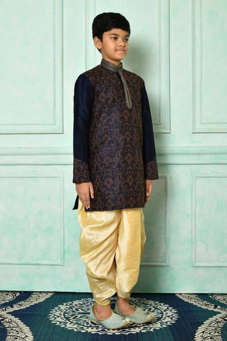 Petite Pomme Blue Silk Embroidery Floral Kurta With Dhoti Pant at Aza Fashions Petite Pomme_Blue Silk Embroidery Floral Kurta With Dhoti Pant _at_Aza_Fashions