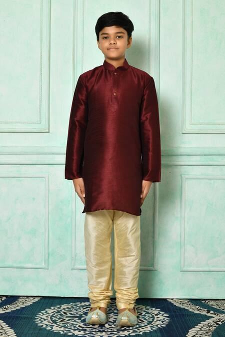 Petite Pomme Maroon Silk Patterned Kurta Online at Aza Fashions Petite Pomme_Maroon Silk Patterned Kurta _Online_at_Aza_Fashions