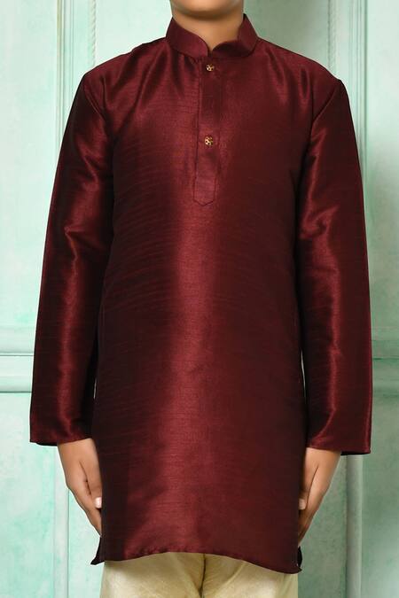 Shop Petite Pomme Maroon Silk Patterned Kurta Online at Aza Fashions Shop_Petite Pomme_Maroon Silk Patterned Kurta _Online_at_Aza_Fashions