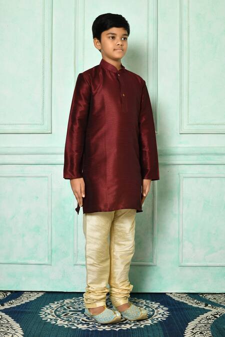 Buy Petite Pomme Maroon Silk Patterned Kurta Online at Aza Fashions Buy_Petite Pomme_Maroon Silk Patterned Kurta _Online_at_Aza_Fashions