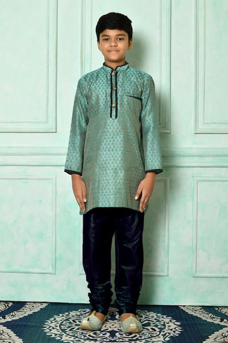 Buy_Petite Pomme_Green Silk, Chiffon Embroidery Patterned Kurta And Churidar Set _Online_at_Aza_Fashions