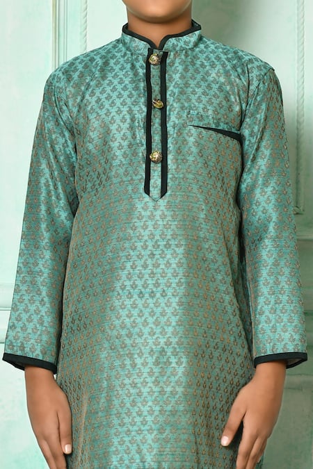Petite Pomme_Green Silk, Chiffon Embroidery Patterned Kurta And Churidar Set _at_Aza_Fashions