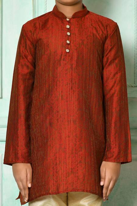 Petite Pomme Red Brocade Patterned Kurta Online at Aza Fashions Petite Pomme_Red Brocade Patterned Kurta _Online_at_Aza_Fashions