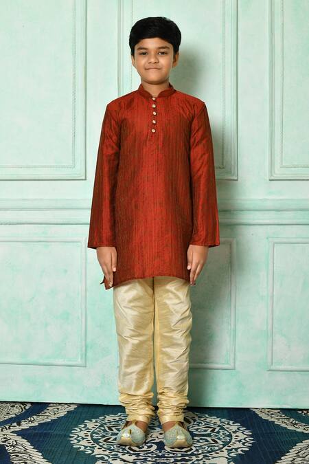 Buy_Petite Pomme_Red Brocade Patterned Kurta _Online_at_Aza_Fashions