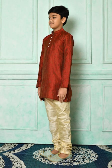 Shop_Petite Pomme_Red Brocade Patterned Kurta _Online_at_Aza_Fashions