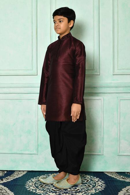 Buy_Petite Pomme_Wine Silk, Cotton Straight Kurta And Dhoti Pant Set 