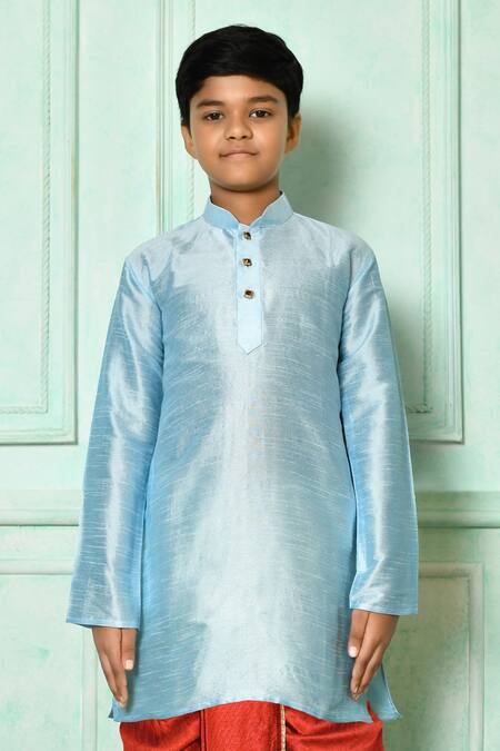 Petite Pomme_Blue Silk Kurta And Red Dhoti Pant Set _at_Aza_Fashions