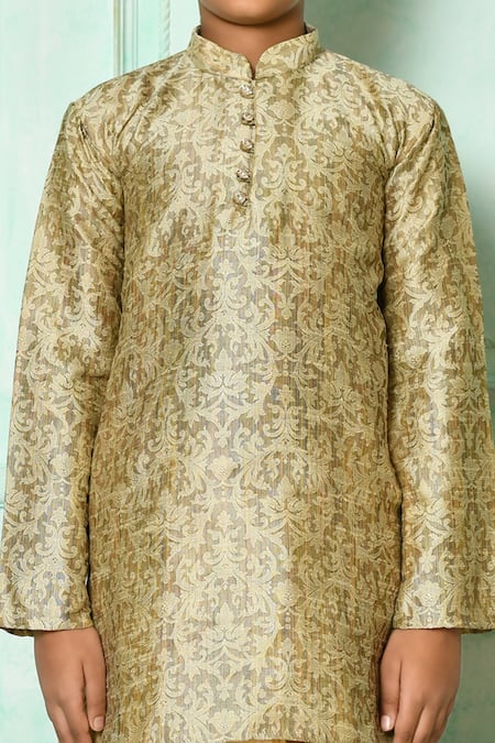 Petite Pomme_Brown Silk Patterned Kurta And Dhoti Set _at_Aza_Fashions