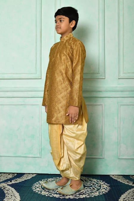 Buy_Petite Pomme_Yellow Silk Embroidery Straight Kurta And Dhoti Pant Set 