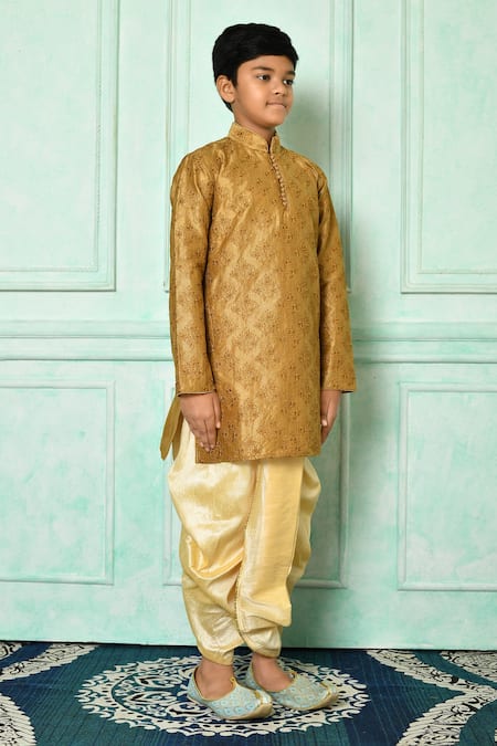 Shop_Petite Pomme_Yellow Silk Embroidery Straight Kurta And Dhoti Pant Set 