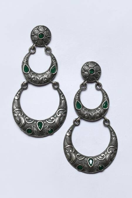 Nazaakat By Samara Singh_Black Carved And Stone Embellished & Chandbalis_Online_at_Aza_Fashions