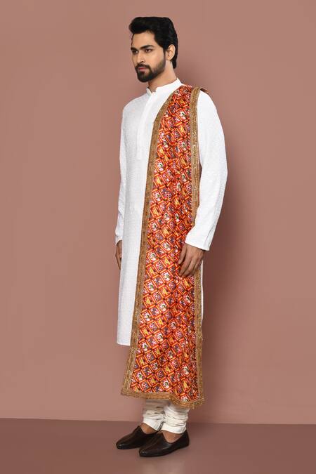 Buy_Aryavir Malhotra_Red Glass Patola Print Dupatta_Online_at_Aza_Fashions