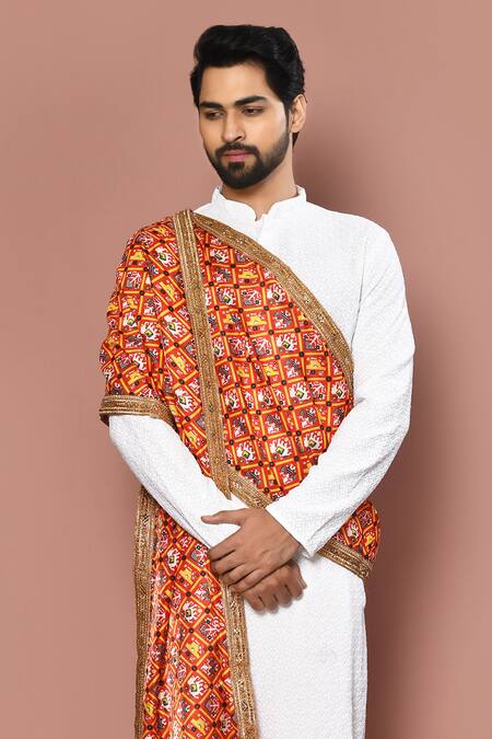 Aryavir Malhotra_Red Glass Patola Print Dupatta_at_Aza_Fashions