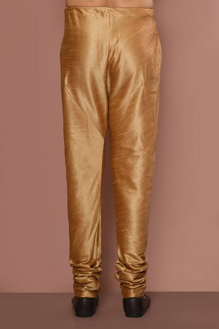 Buy_Aryavir Malhotra_Gold Dupion Silk Embroidered Thread Placket Kurta Set_Online_at_Aza_Fashions