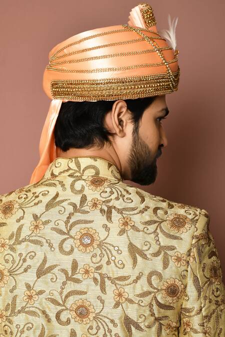 Aryavir Malhotra_Pink Glass Cotton Satin Border Embroidered Safa_Online_at_Aza_Fashions