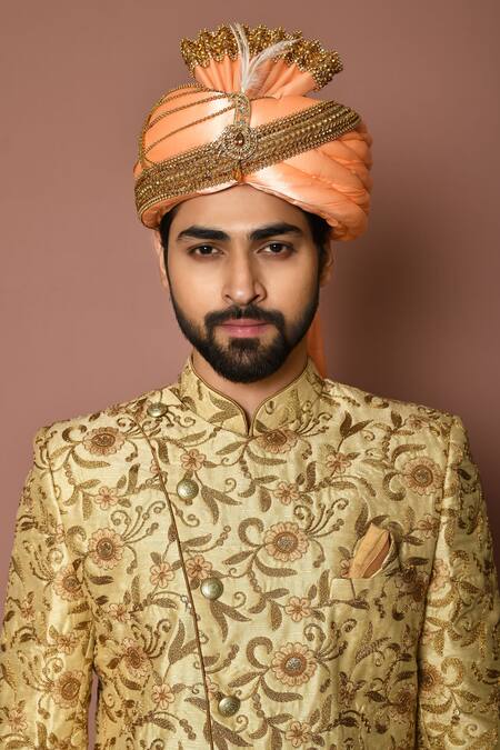 Buy_Aryavir Malhotra_Pink Glass Cotton Satin Border Embroidered Safa_Online_at_Aza_Fashions