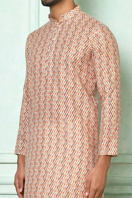 Shop_Arihant Rai Sinha_Multi Color Kurta Cotton Geometric And Aligarh Pyjama Set_Online_at_Aza_Fashions