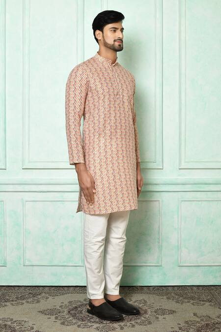 Arihant Rai Sinha_Multi Color Kurta Cotton Geometric And Aligarh Pyjama Set_at_Aza_Fashions