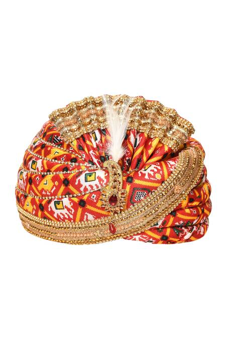 Shop_Aryavir Malhotra_Red Patola Silk Print Safa