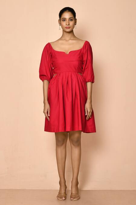 Naintara Bajaj_Pink Poplin Sweetheart Neck A-line Back Cutout Dress_Online_at_Aza_Fashions