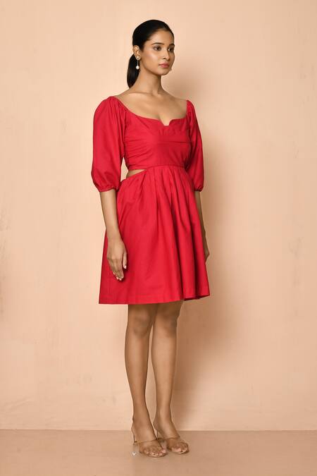 Shop_Naintara Bajaj_Pink Poplin Sweetheart Neck A-line Back Cutout Dress_Online_at_Aza_Fashions