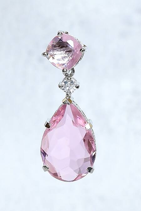 Shop_Nazaakat By Samara Singh_Pink Stones Teardrop Motif Studded Earrings_Online_at_Aza_Fashions