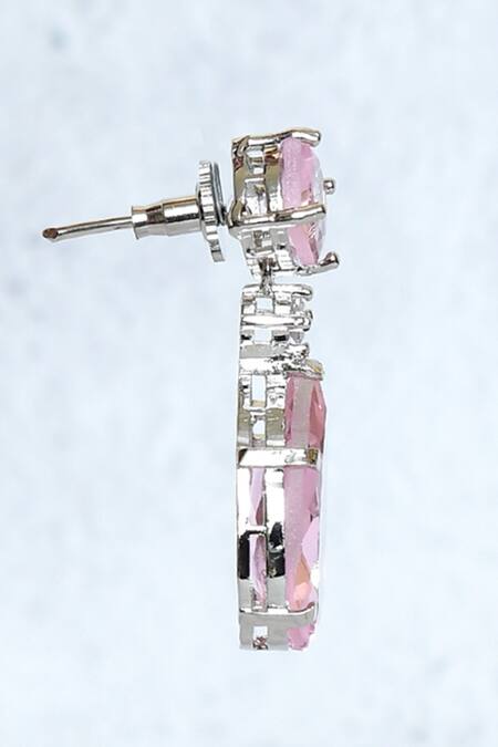 Nazaakat By Samara Singh_Pink Stones Teardrop Motif Studded Earrings_Online_at_Aza_Fashions