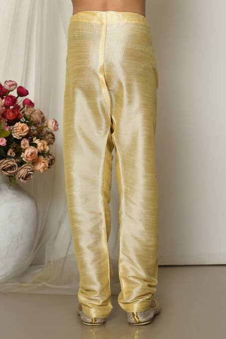 Petite Pomme_Gold Silk Woven Straight Kurta With Pant _Online_at_Aza_Fashions