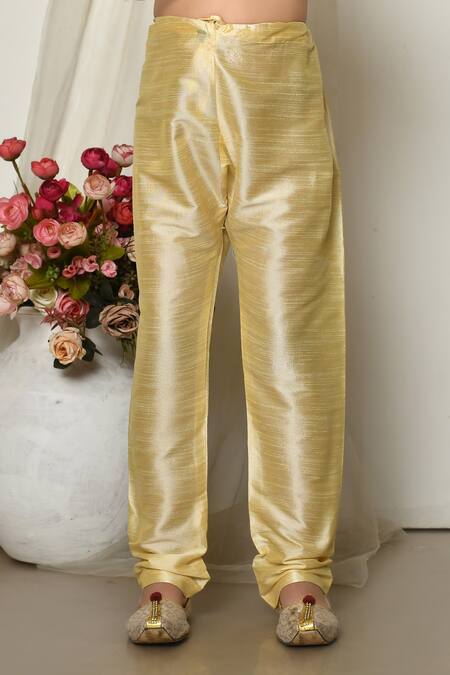 Buy_Petite Pomme_Gold Silk Woven Straight Kurta With Pant _Online_at_Aza_Fashions