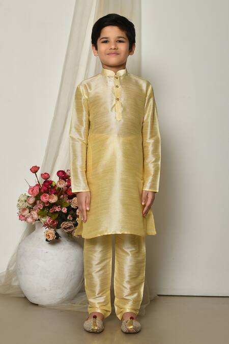 Shop_Petite Pomme_Gold Silk Woven Straight Kurta With Pant _Online_at_Aza_Fashions
