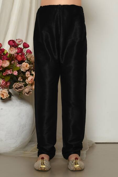 Petite Pomme_Black Brocade, Silk Embroidery Floral Baroque Print Jacket Kurta Set _Online_at_Aza_Fashions