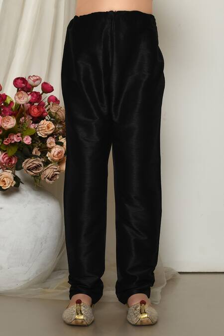 Buy_Petite Pomme_Black Silk Straight Plain Kurta With Pant _Online_at_Aza_Fashions