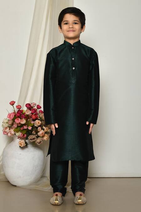 Shop_Petite Pomme_Green Silk Solid Straight Kurta With Pant _Online_at_Aza_Fashions