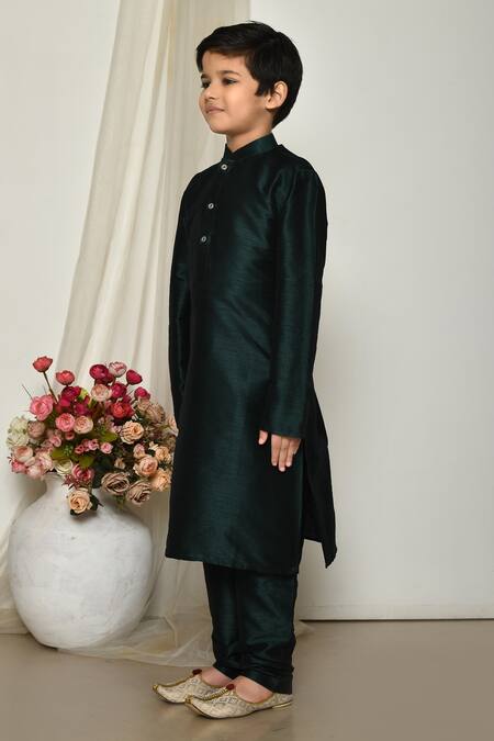 Petite Pomme_Green Silk Solid Straight Kurta With Pant _at_Aza_Fashions