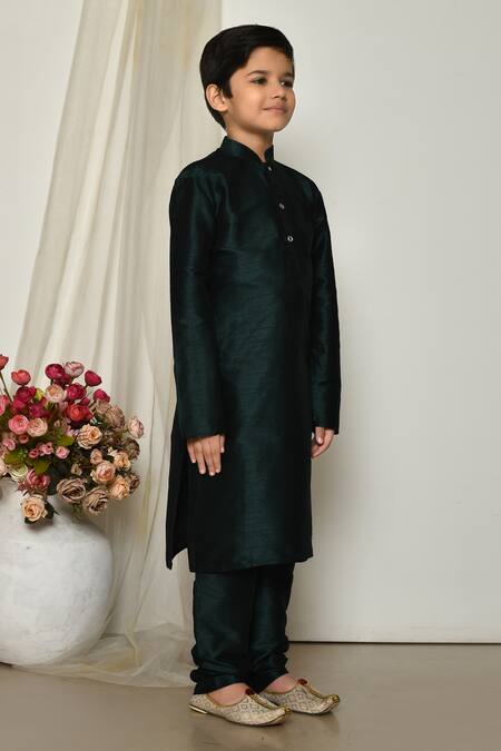 Buy_Petite Pomme_Green Silk Solid Straight Kurta With Pant 