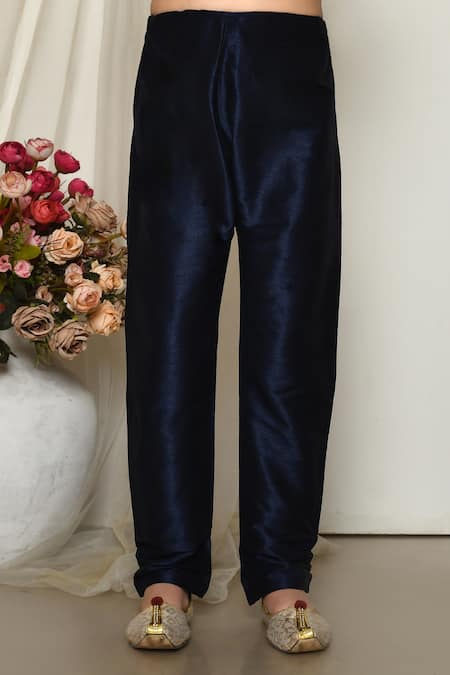 Petite Pomme_Blue Brocade, Silk Embroidery Floral Jaal Print Jacket Kurta Set _Online_at_Aza_Fashions