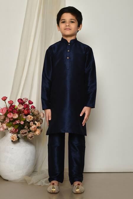 Shop_Petite Pomme_Blue Silk Solid Kurta Set With Pant _Online_at_Aza_Fashions